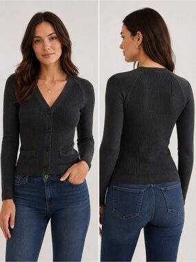 J.Crew XS 100% Merino Wool Office Fall Cardigan Gray Button Classic Chic Sweater